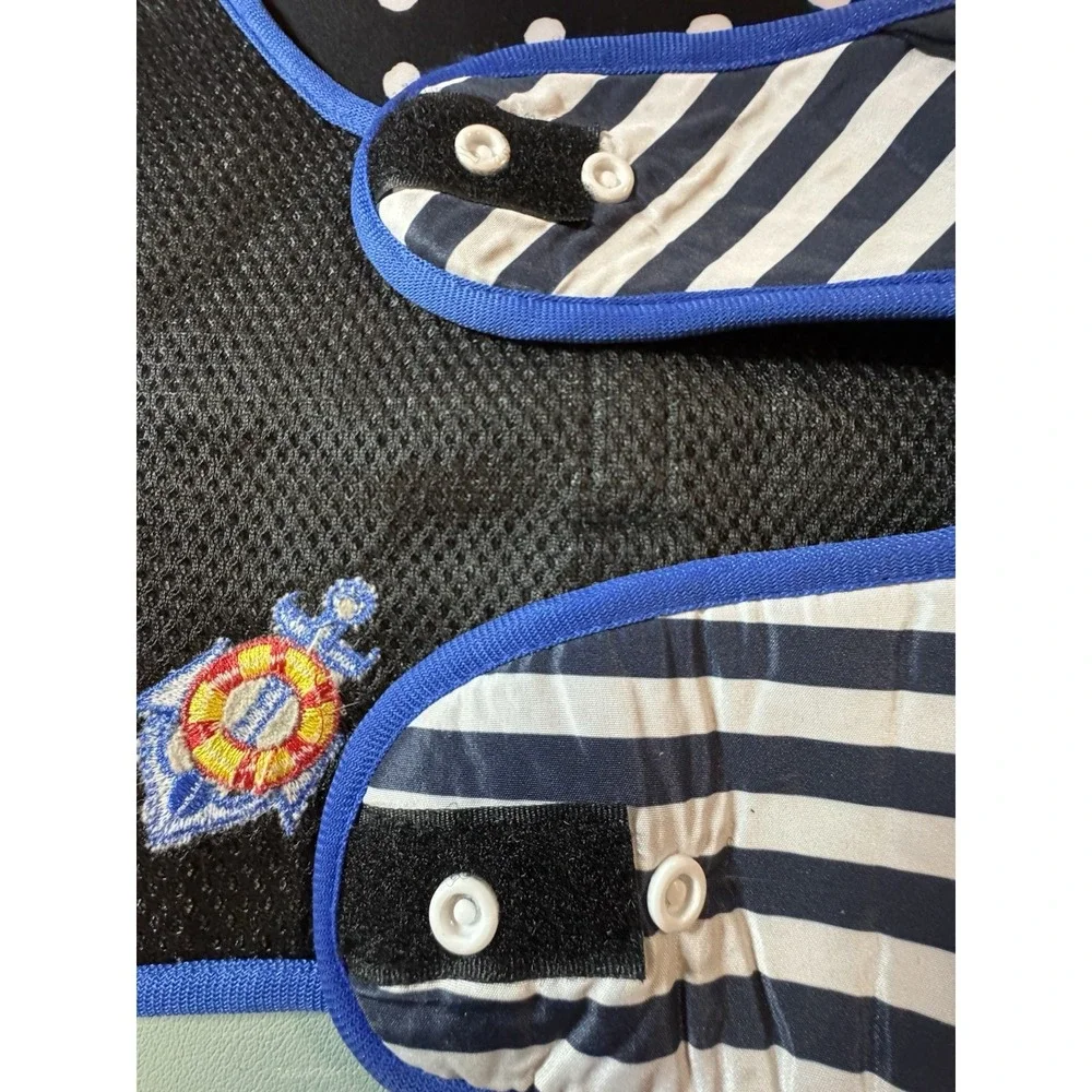 Navy Blue and White Striped Nautical SMALL Dog Outfit Leash Reflective Snaps XL